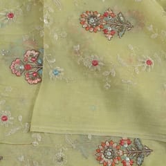 Lemon Colour Viscose Organza MultiColour Thread and Sequins Embroidered Fabric