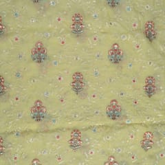 Lemon Colour Viscose Organza MultiColour Thread and Sequins Embroidered Fabric