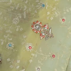 Lemon Colour Viscose Organza MultiColour Thread and Sequins Embroidered Fabric