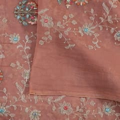 Onion Pink Colour Viscose Organza MultiColour Thread and Sequins Embroidered Fabric