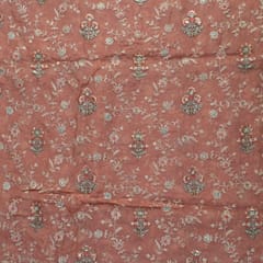 Onion Pink Colour Viscose Organza MultiColour Thread and Sequins Embroidered Fabric