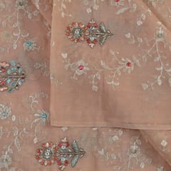 Peach Colour Viscose Organza MultiColour Thread and Sequins Embroidered Fabric