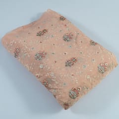 Peach Colour Viscose Organza MultiColour Thread and Sequins Embroidered Fabric