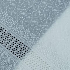 White Colour Cotton Chikan Embroidered Fabric