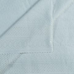 White Colour Cotton Chikan Embroidered Fabric