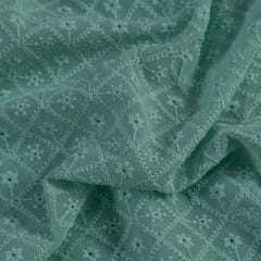 Green Colour Georgette Chikan Embroidered Fabric