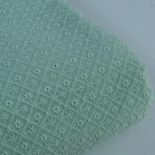 Green Colour Georgette Chikan Embroidered Fabric