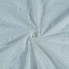 White Colour Cotton Chikan Embroidered Fabric