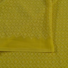 Yellow Colour Georgette Chikan Embroidered Fabric