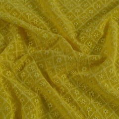 Yellow Colour Georgette Chikan Embroidered Fabric