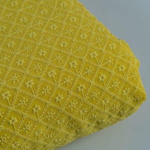 Yellow Colour Georgette Chikan Embroidered Fabric