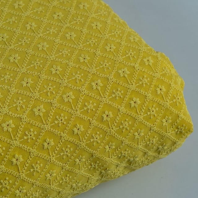 Yellow Colour Georgette Chikan Embroidered Fabric
