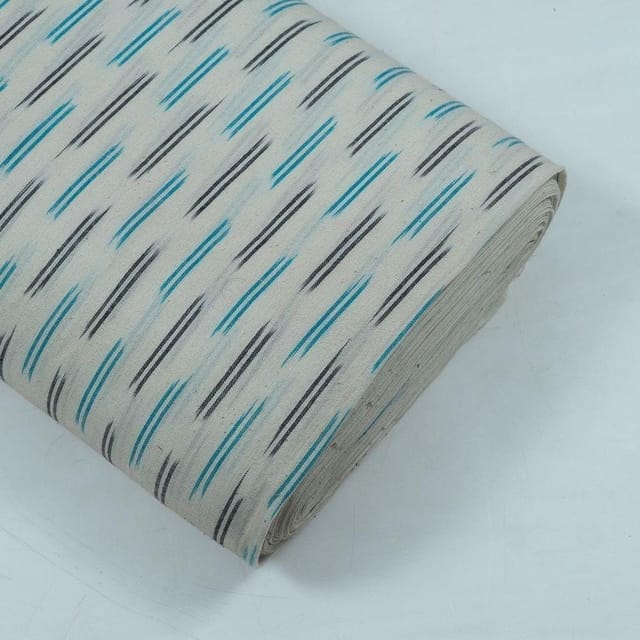 Brown with Blue Ikat Fabric