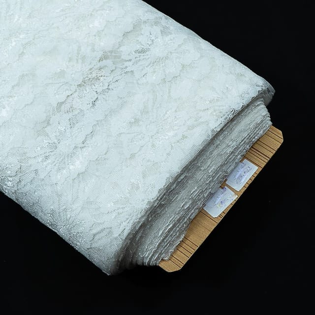 White Floral Design Dyeable Nylon Net