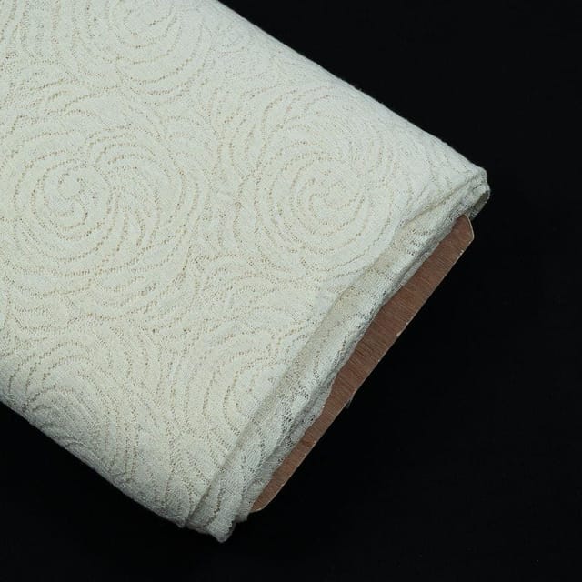 Off White Big Rose Design Dyeable Nylon Net