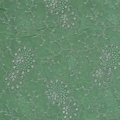 Light Green Colour Georgette Thread and Faux Mirror Embroidered Fabric