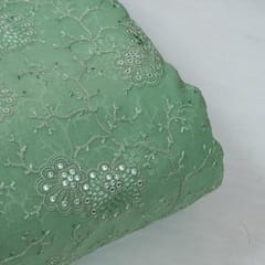 Light Green Colour Georgette Thread and Faux Mirror Embroidered Fabric