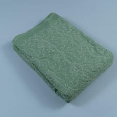 Green Colour Cotton Thread Lakhnavi Embroidered Fabric