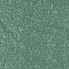 Green Colour Cotton Thread Lakhnavi Embroidered Fabric