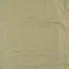 Lemon Colour Cotton Thread Lakhnavi Embroidered Fabric