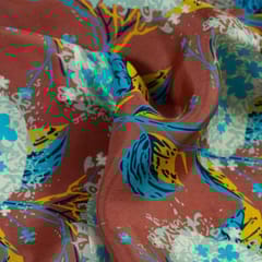 Rust Colour Habutai Silk Printed Fabric