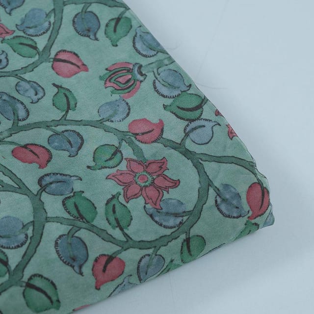 Green Colour Crepe Printed Fabric