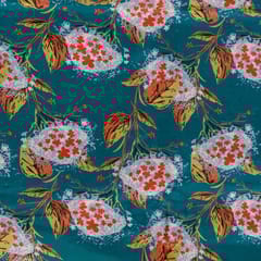 Teal Green Colour Habutai Silk Printed Fabric
