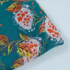Teal Green Colour Habutai Silk Printed Fabric