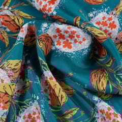 Teal Green Colour Habutai Silk Printed Fabric