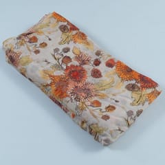 Cream Colour Pure Chinon Chiffon Digital Printed Fabric