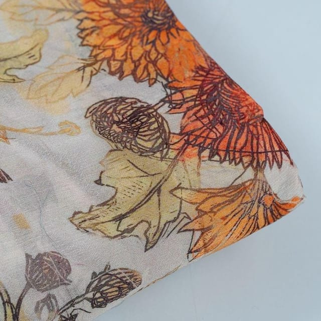 Cream Colour Pure Chinon Chiffon Digital Printed Fabric