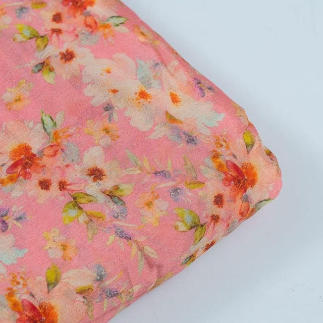 Pink Colour Pure Chinon Chiffon Digital Printed Fabric