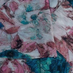 Grey Colour Pure Chinon Chiffon Digital Printed Fabric