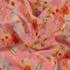 Pink Colour Pure Chinon Chiffon Digital Printed Fabric