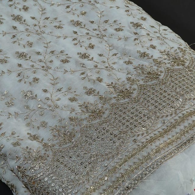 Dyeable Georgette Zari and Sequins Embroidered Fabric