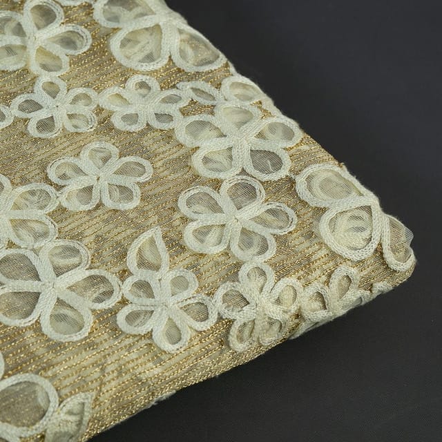 Off White Colour Net Embroidered Fabric
