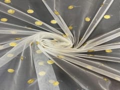 Dyeable Embroidered Net White Small Golden Floral Motifs