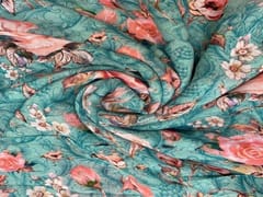 Georgette Sea Green Pink Floral