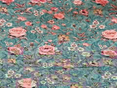 Georgette Sea Green Pink Floral