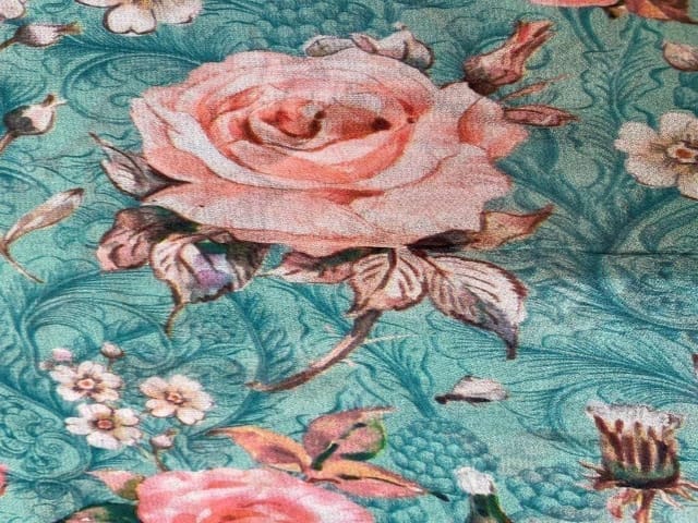 Georgette Sea Green Pink Floral