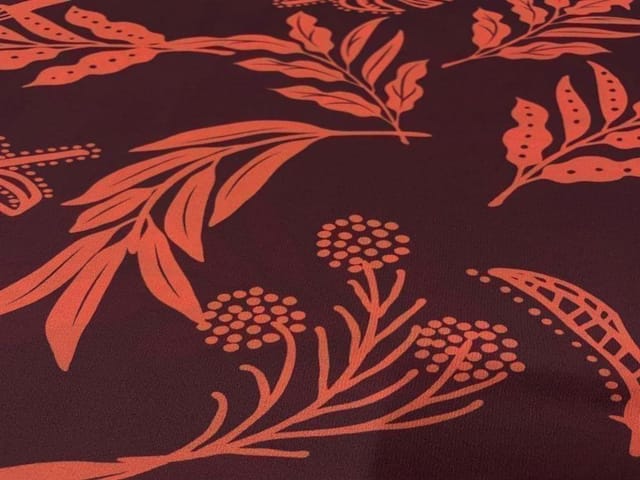 Printed Georgette Brown Orange Leaves