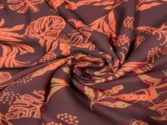 Printed Georgette Brown Orange Leaves
