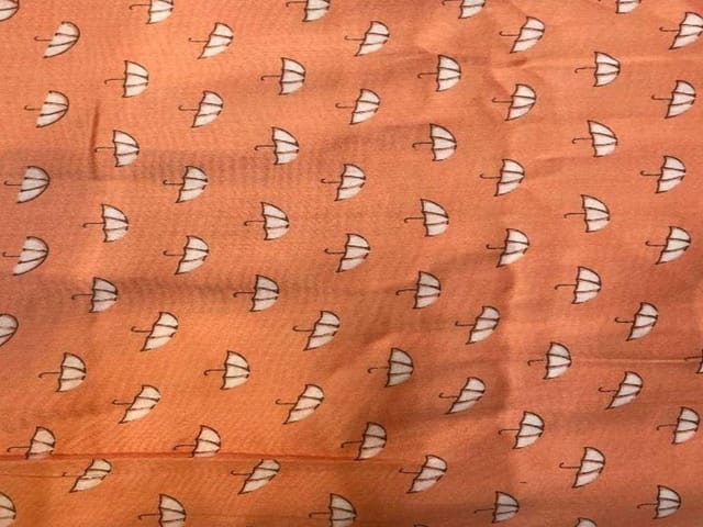 Printed Cotton Mul Satin Orange White Umbrellas