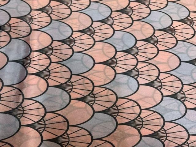 Printed Crepe Peach Lavender Geometric