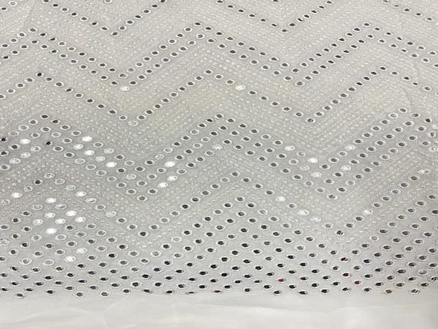 Dyeable Embroidered Georgette White Chevron