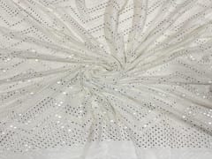 Dyeable Embroidered Georgette White Chevron