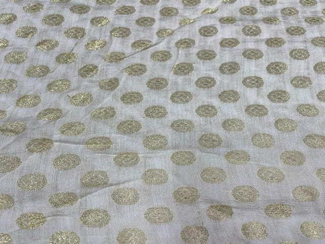 Dyeable Cotton Zari White Golden Circles