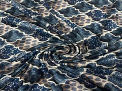 Pure Dupion Silk Blue Geometric