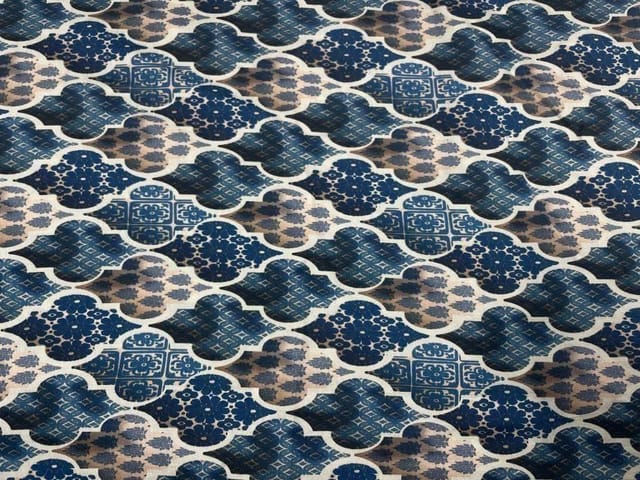 Pure Dupion Silk Blue Geometric