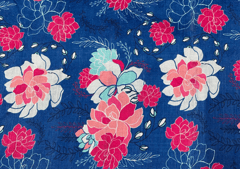 Pure Raw Silk Blue Red Floral